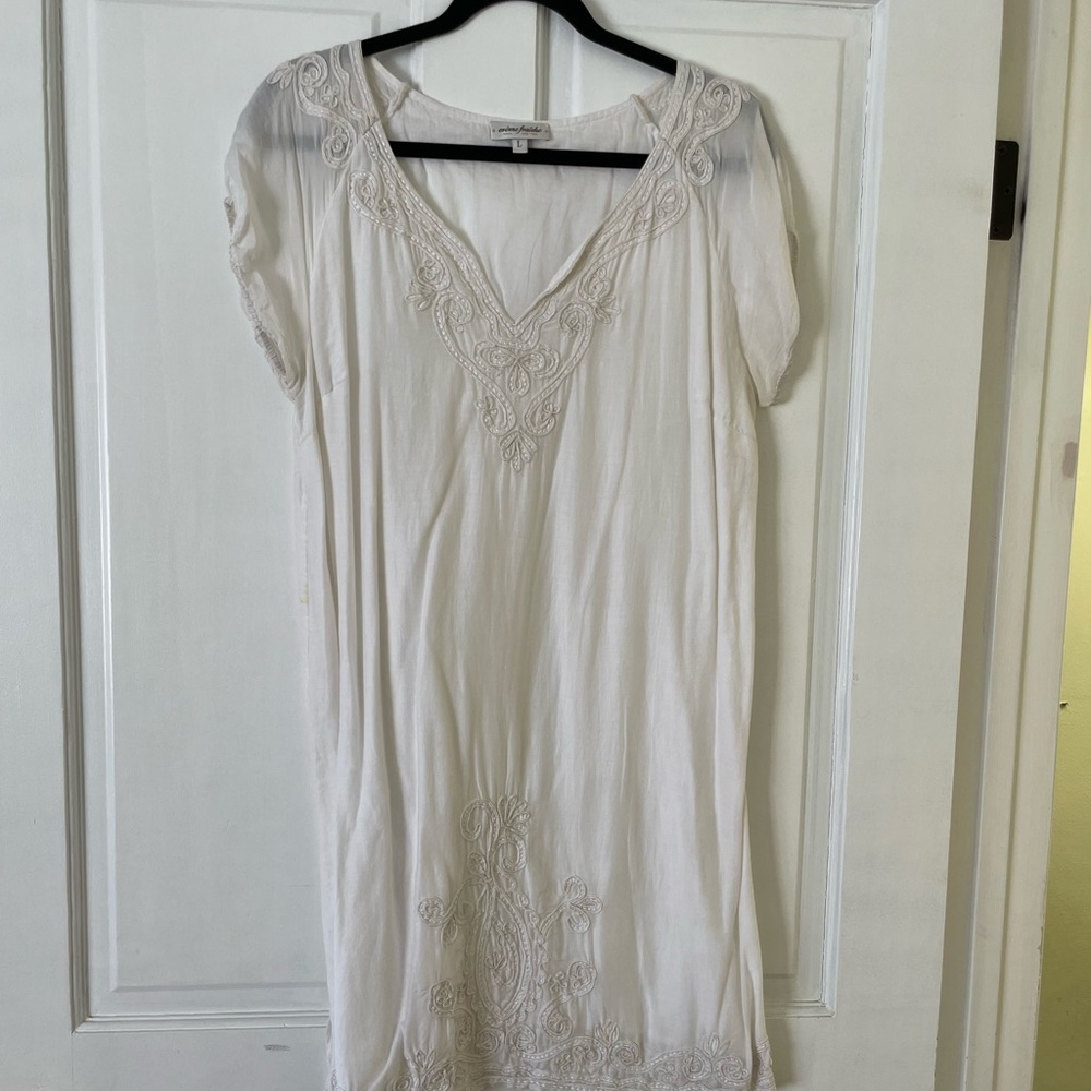White summer cotton dress with embroidery